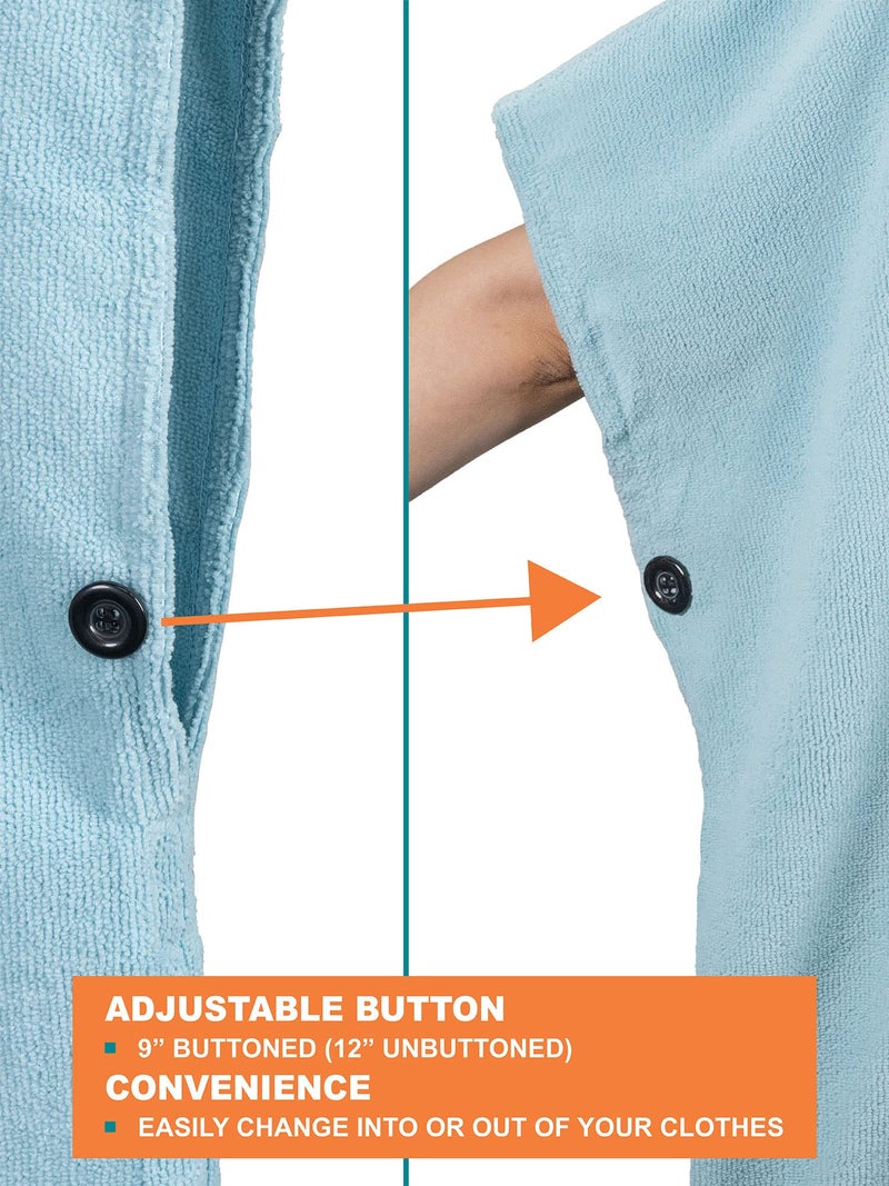 Suncube SUN CUBE Light Blue Microfiber Polyester Surf Poncho Changing Robe with Hood, Quick Dry, Absorbent, Unisex, One Size Fits Most, 44 Inches - Image 5